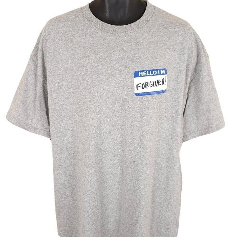 Vintage Christian T Shirt Mens Size 2XL Gray Y2K Jesus Christ Forgiven Kerusso